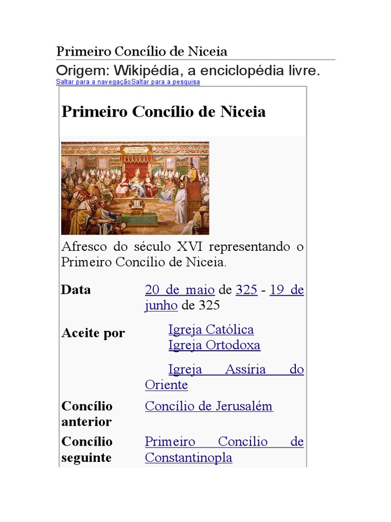 Primeiro Concílio de Niceia.doc | PDF | Arianismo | Constantino, o Grande