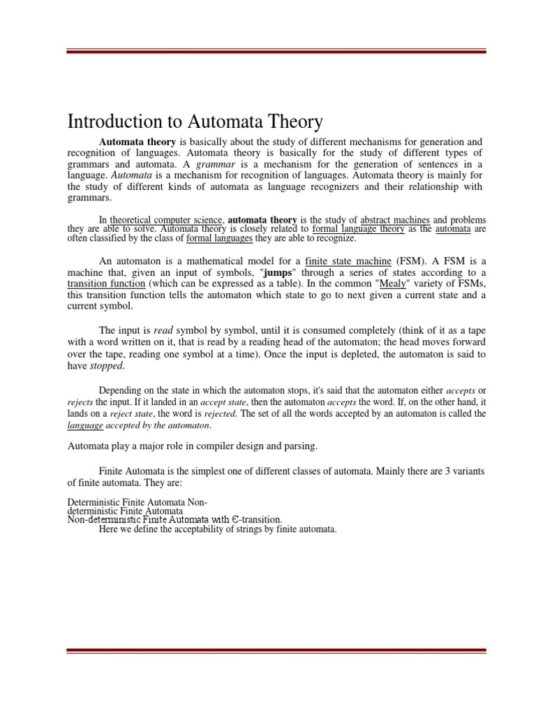Introduction to Automata Theory | PDF | Automata Theory | Metalogic