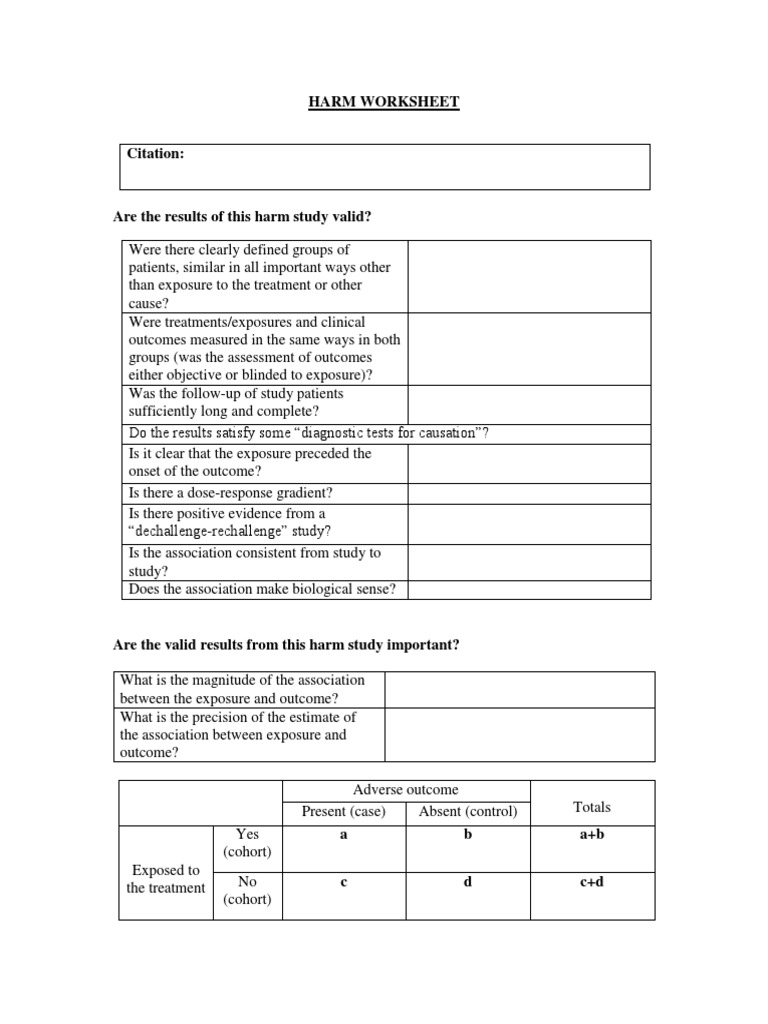 Harm Study Critical Appraisal Guide | PDF