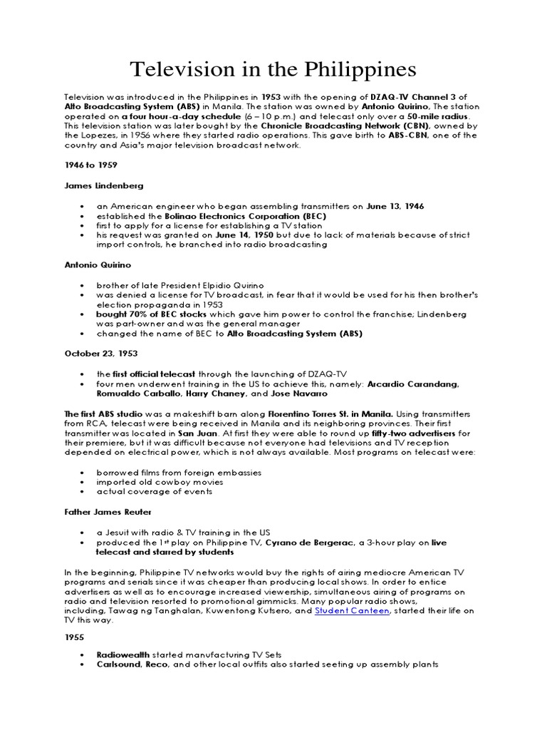 History of Television in The Philippines PDF Video Metro Manila