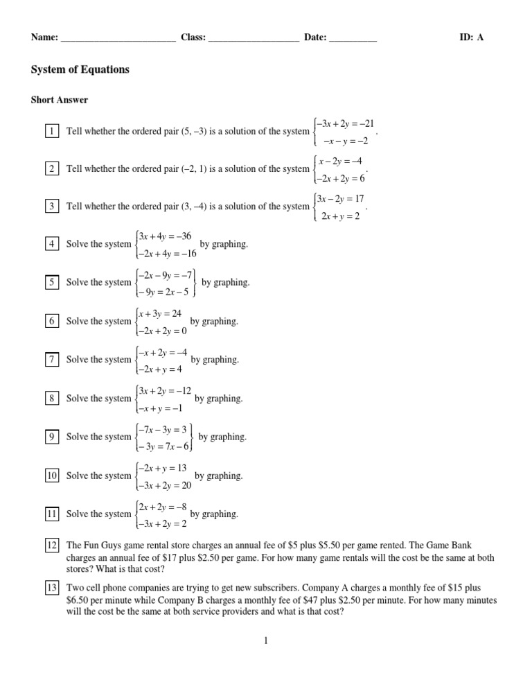 Systems of Equations | PDF | Fee | Equations