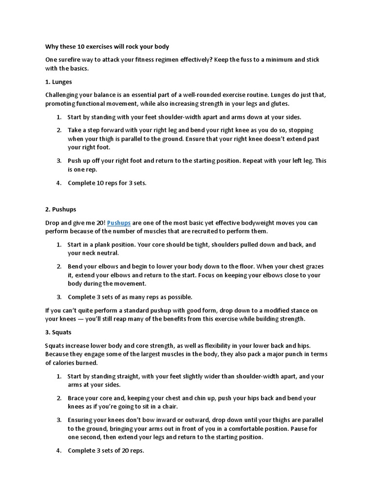 10 Essential Exercises for Fitness | PDF | Physical Exercise | Recreation
