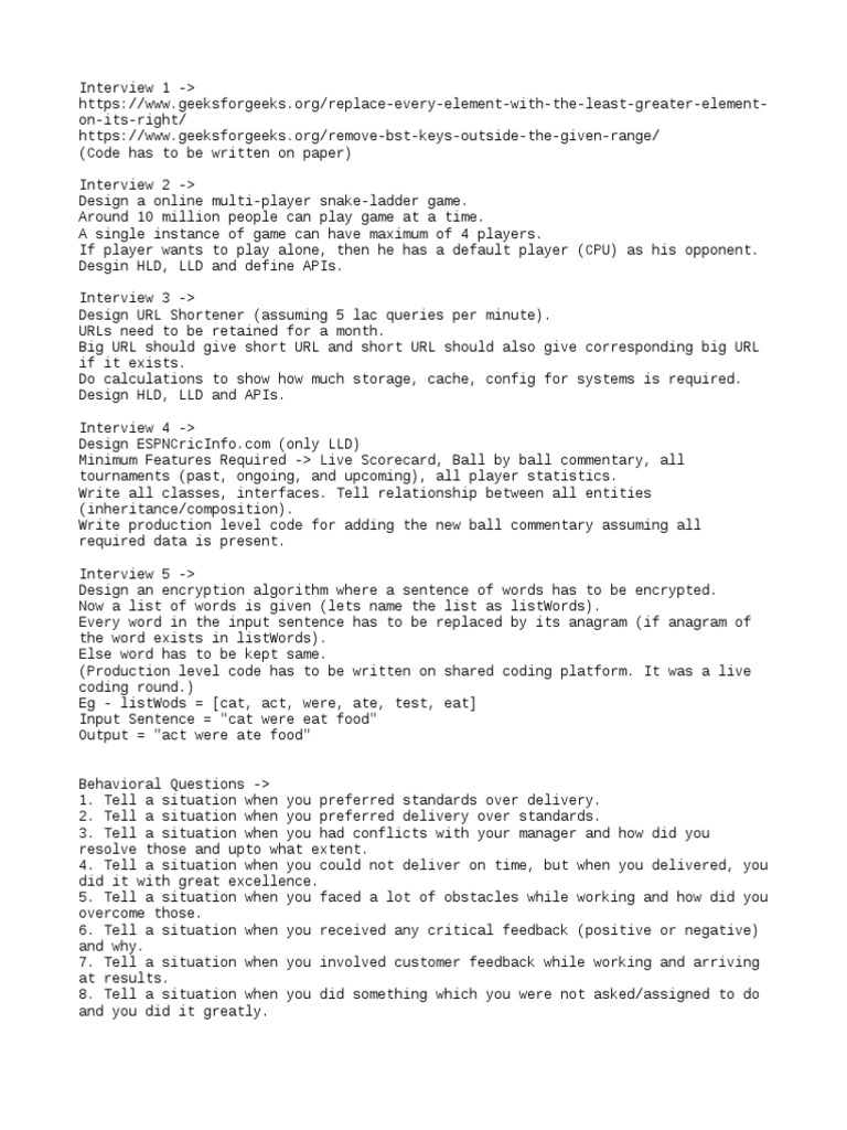 Amazon Interview Questions PDF Software Engineering Information