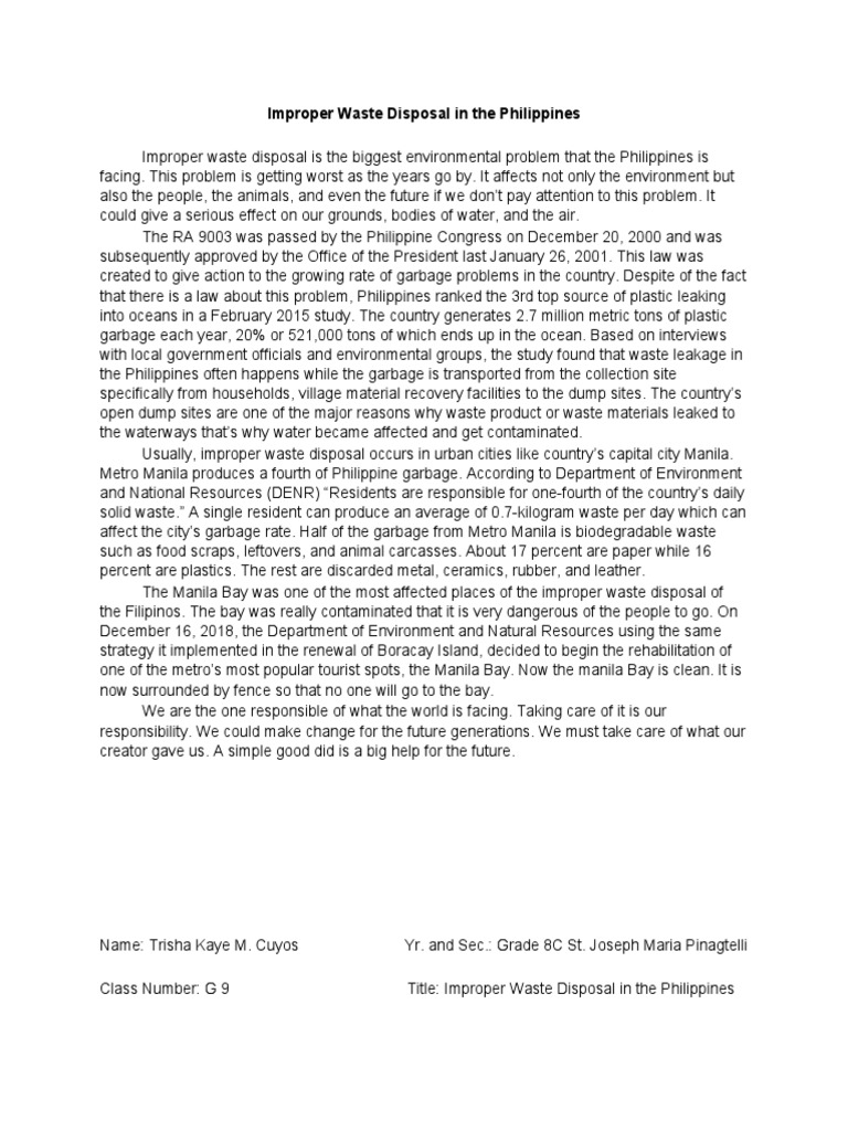 Improper Waste Disposal in The Philippines PDF Municipal Solid