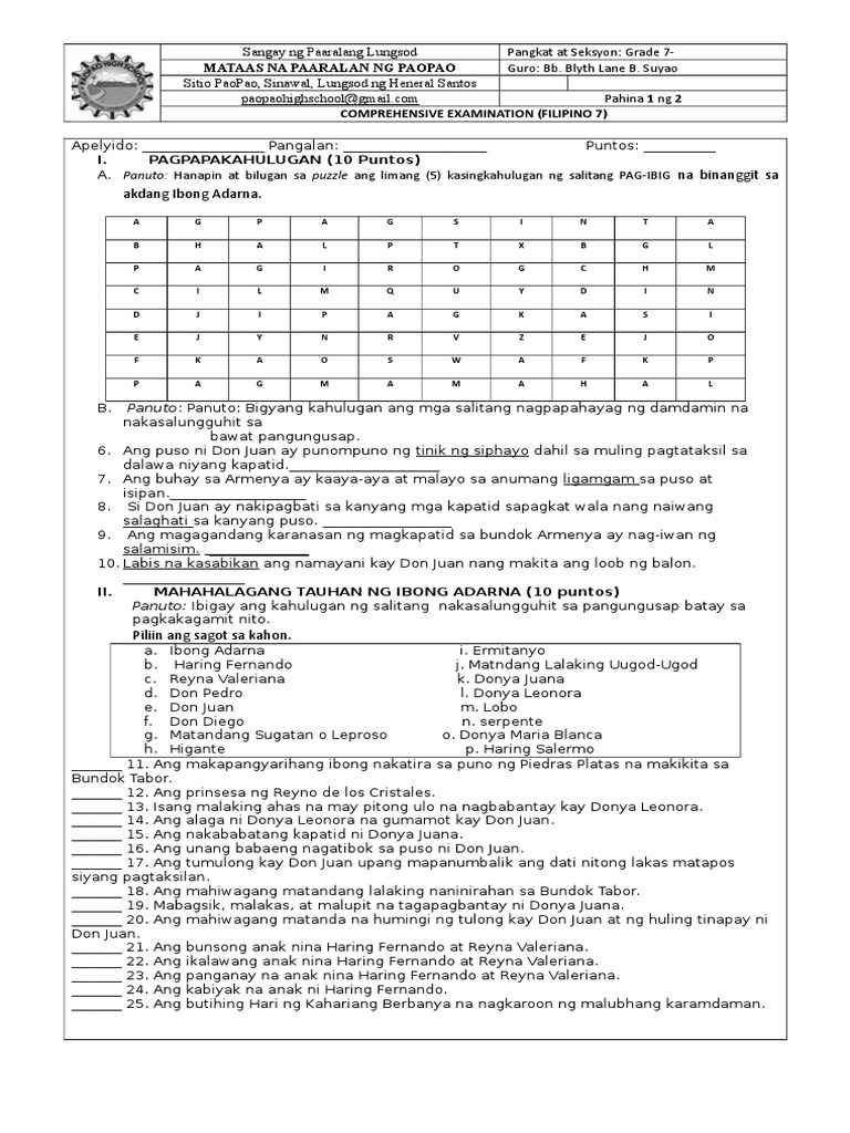 Ikaapaat Na Markahang Pagsusulit Sa Filipino 7 | PDF
