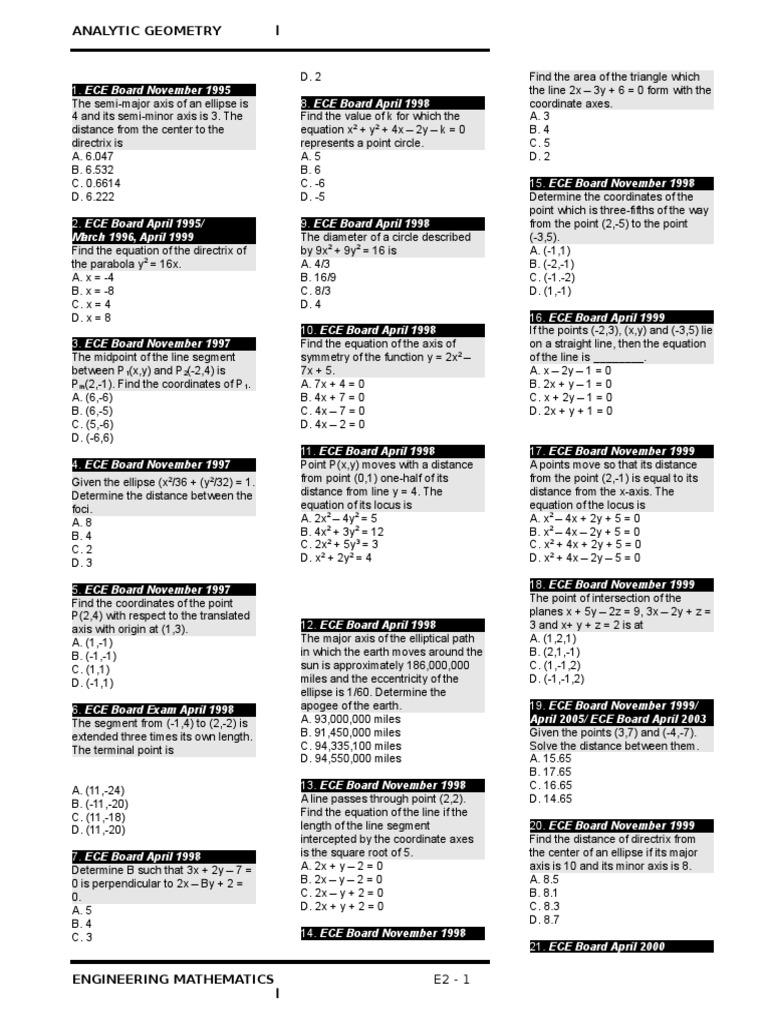 Anal Geom Questions Pdf Ellipse Circle