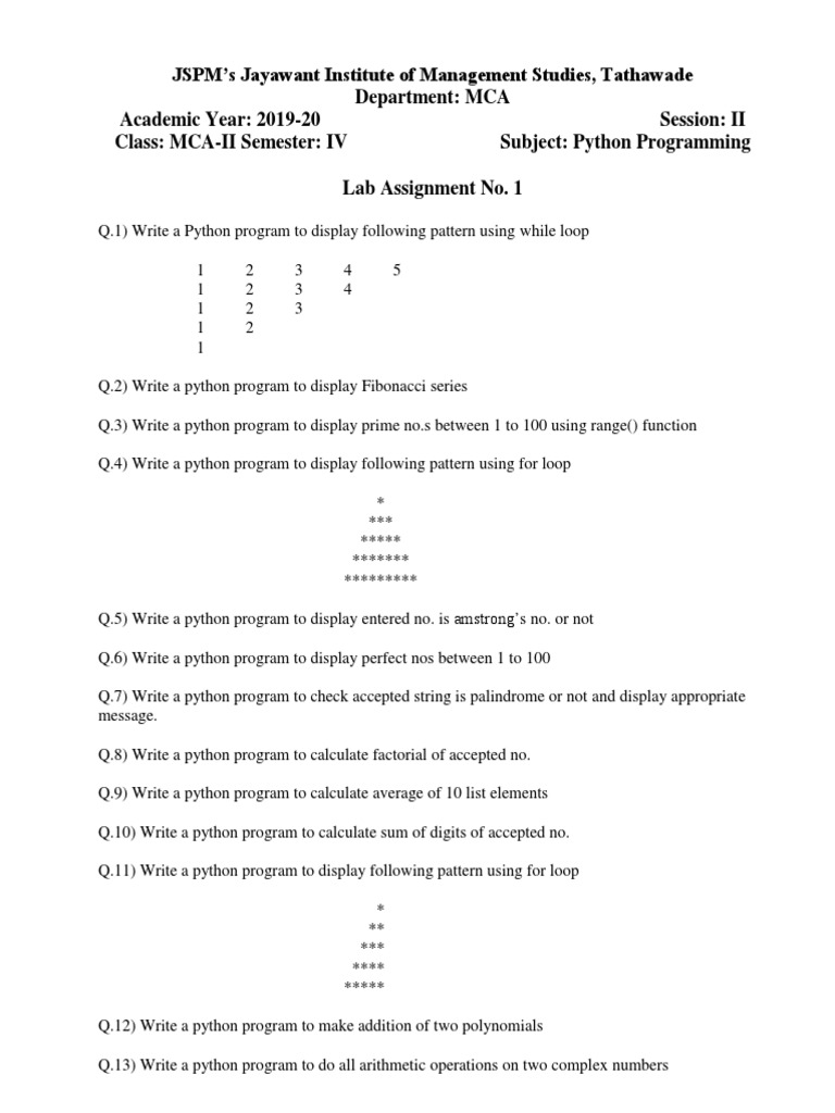 Python Lab Assignment-I | PDF | Matrix (Mathematics) | Python ...