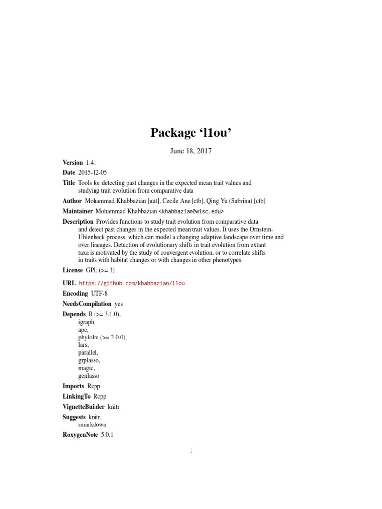 l1ou: Trait Evolution Analysis Tool | PDF | Akaike Information ...