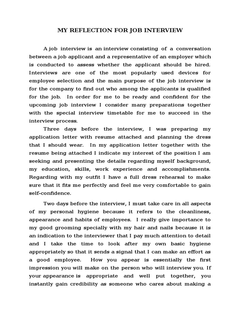 Job Interview Reflection | PDF | Job Interview | Interview