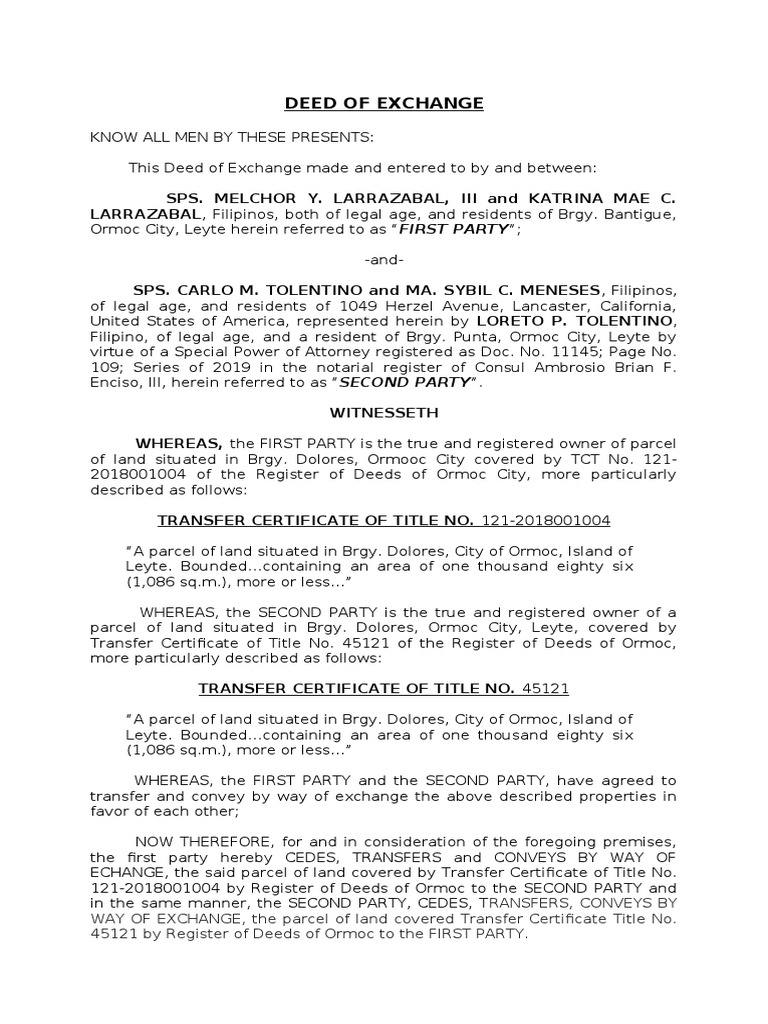 Deed of Exchange PDF Natural Resources Law Property