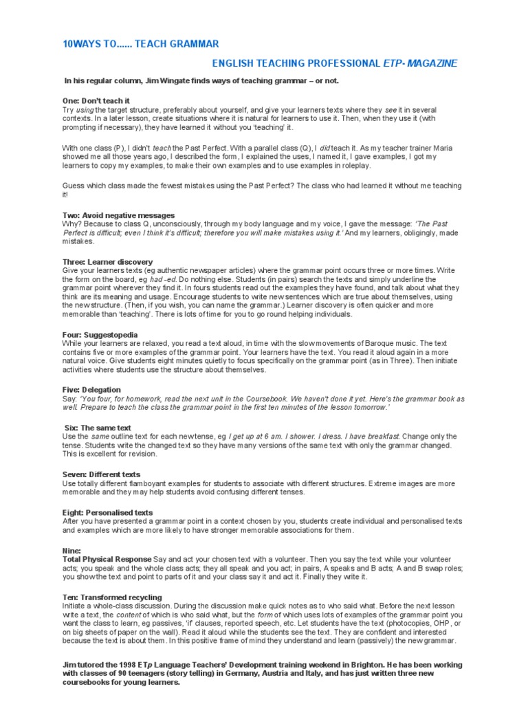 10 Innovative Grammar Teaching Methods | PDF | Grammar | Behavior ...