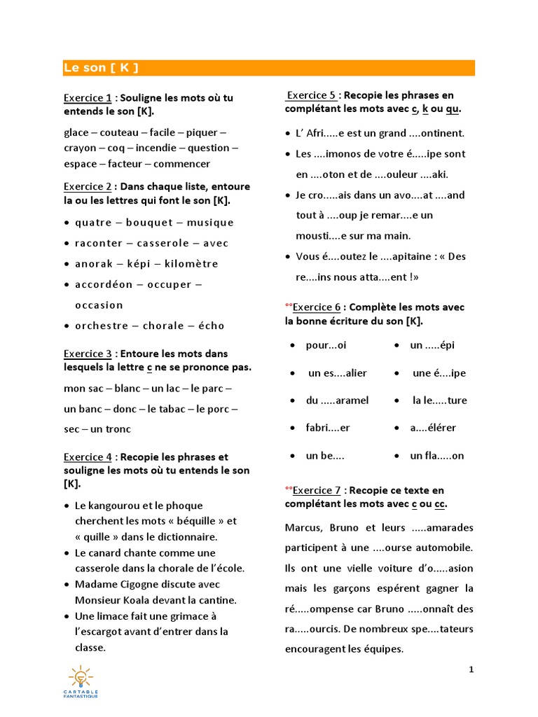 Mot De 7 Lettres Avec K Le Son K | PDF