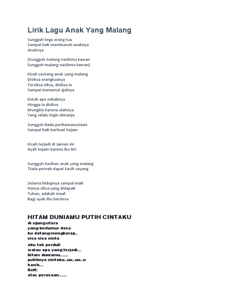 Lirik Lagu Anak Yang Malang Docx