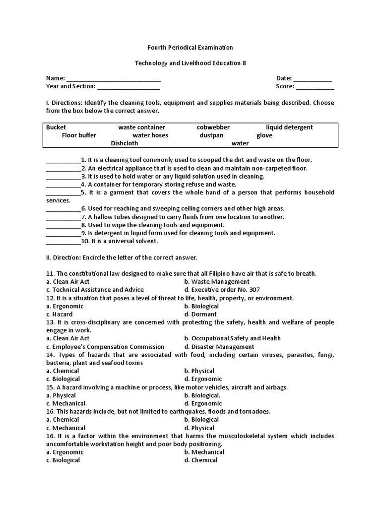 Tle 8 Fourth Periodical Examination | PDF | Hazards | Waste