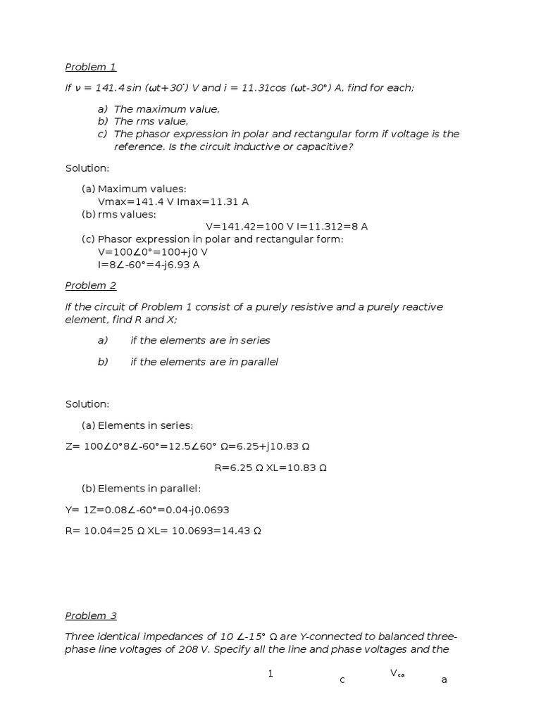 Tutorial 2 Solution Ac Power Series And Parallel Circuits