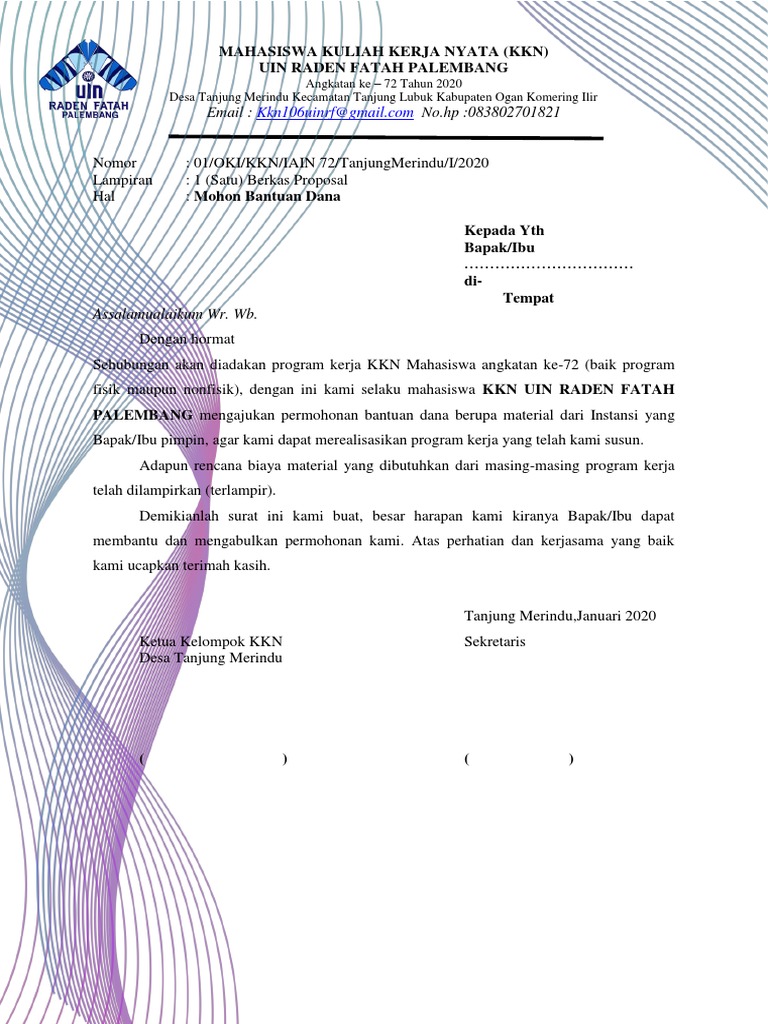 Proposal Kegiatan KKN UIN Raden Fatah | PDF | Karier & Perkembangan