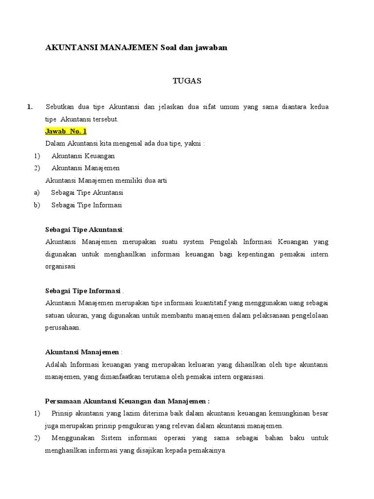 Akuntansi Manajemen Soal Dan Jawaban