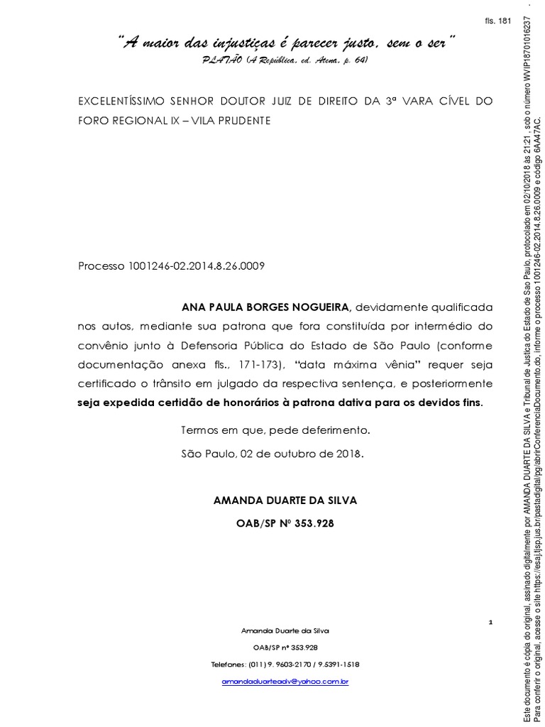 Petição Expedição Certidão de Honorários | PDF