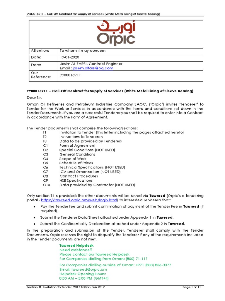 T1 Invitation To Tender PDF Confidentiality Oman