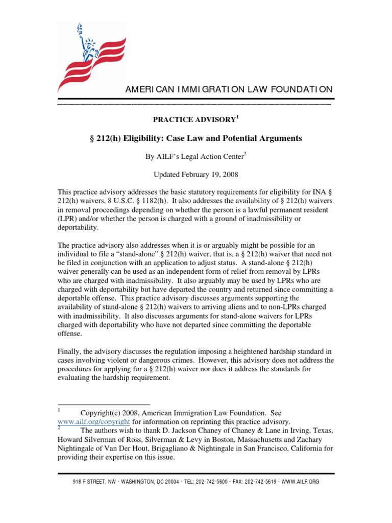§ 212(h) Waiver Eligibility Overview | PDF | Removal Proceedings ...