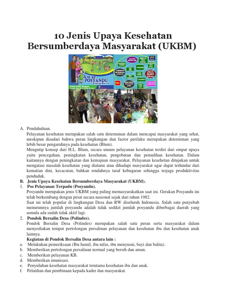 10 Jenis Upaya Kesehatan Bersumberdaya Masyarakat | PDF