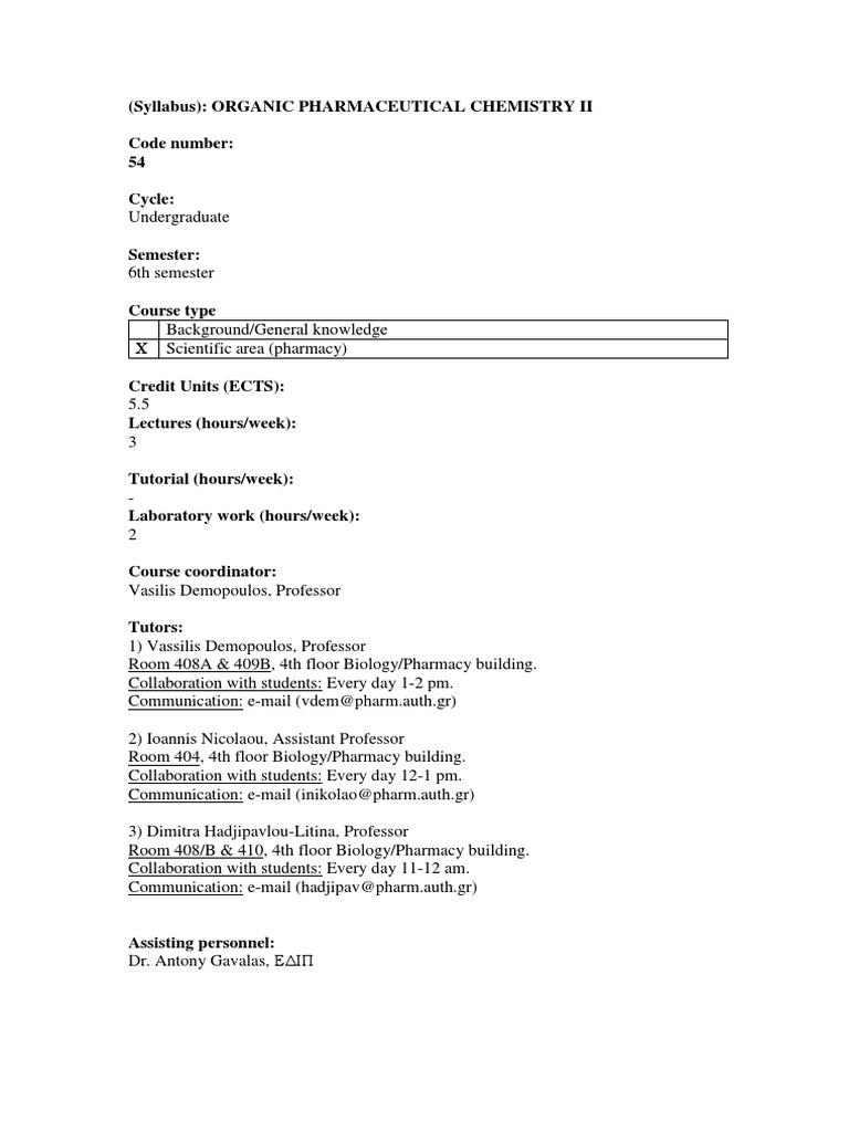 Organic Pharmaceutical Chemistry II Syllabus | PDF | Medicinal ...