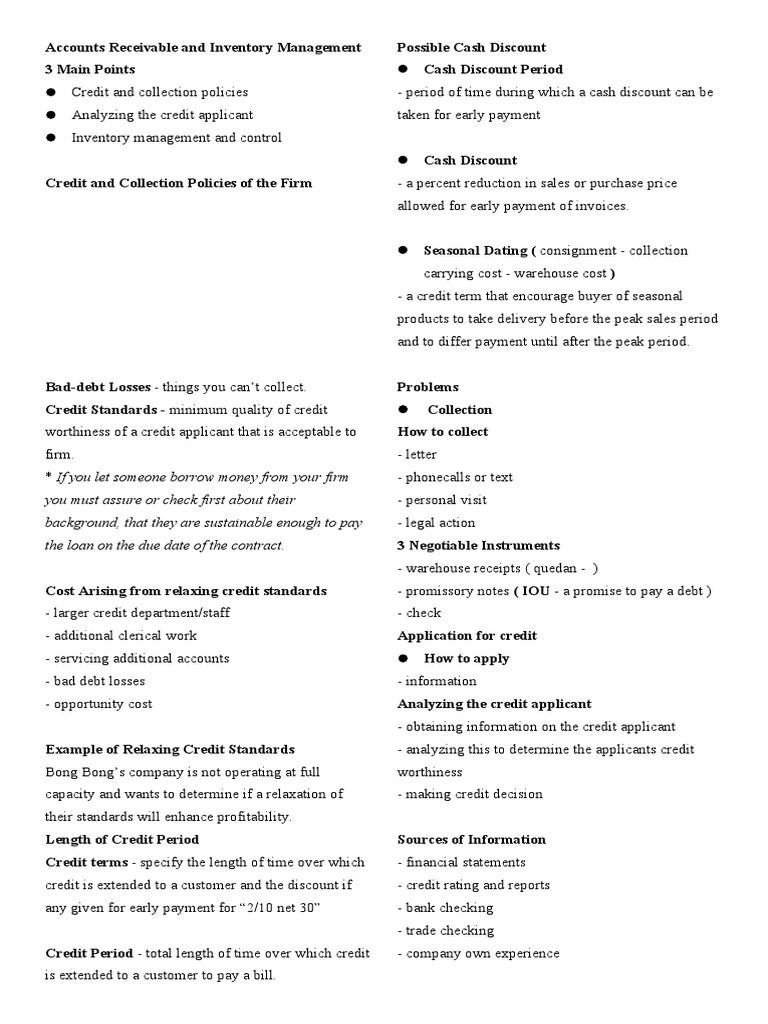 Accounts Receivable and Inventory Management | PDF | Credit Card ...
