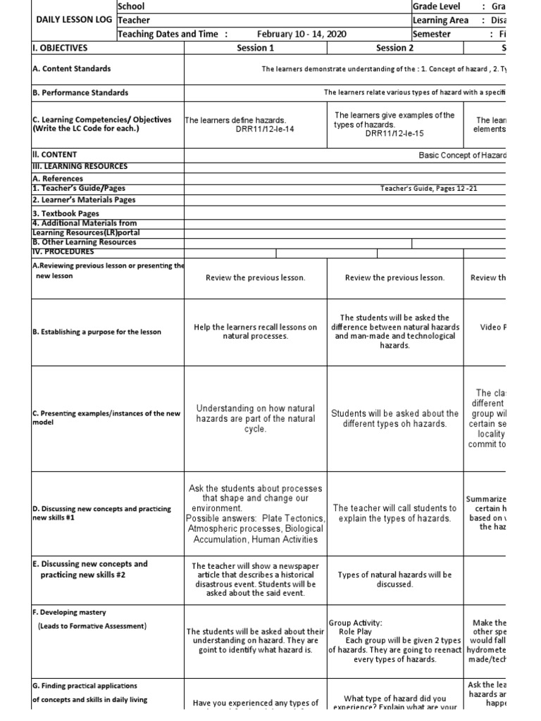 DRR DLL 4TH Week | PDF | Hazards | Learning