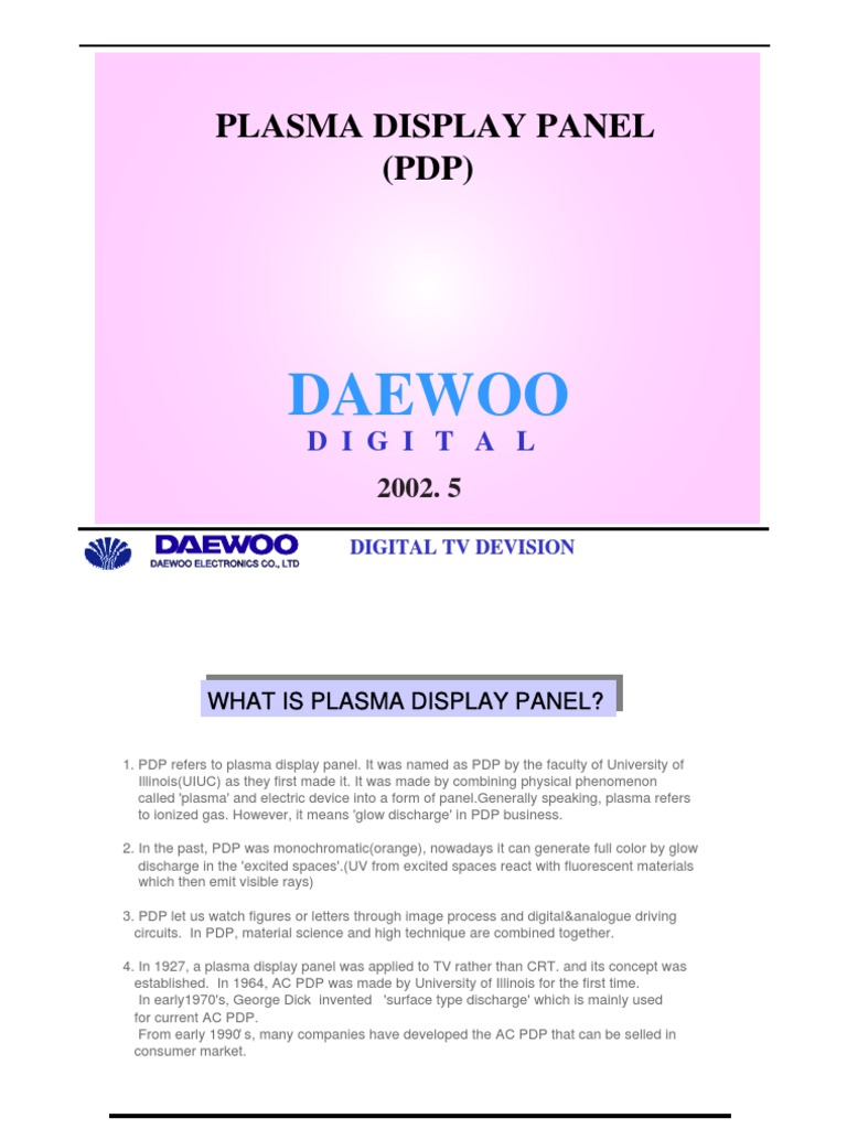 Daewoo Plasma Training Manual (ET) PDF Television Film And Video