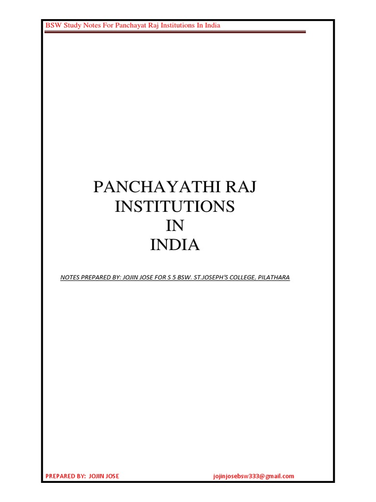BSW Study Notes For Panchayat Raj Instit | PDF | Government Of India ...