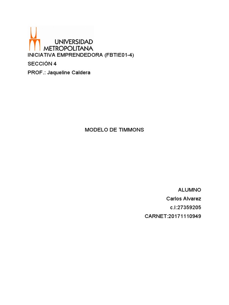 Modelo de Timmons en Emprendimiento | PDF | Iniciativa empresarial ...