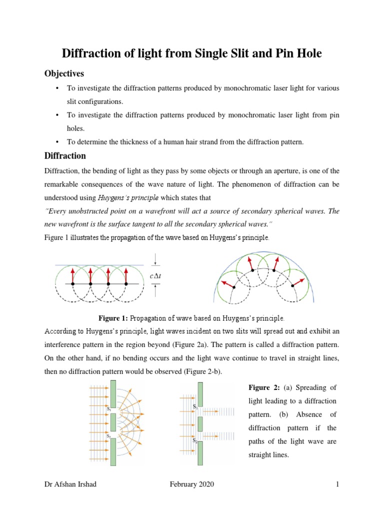 Single Slit and Pinhole Diffraction Study | PDF | Diffraction ...