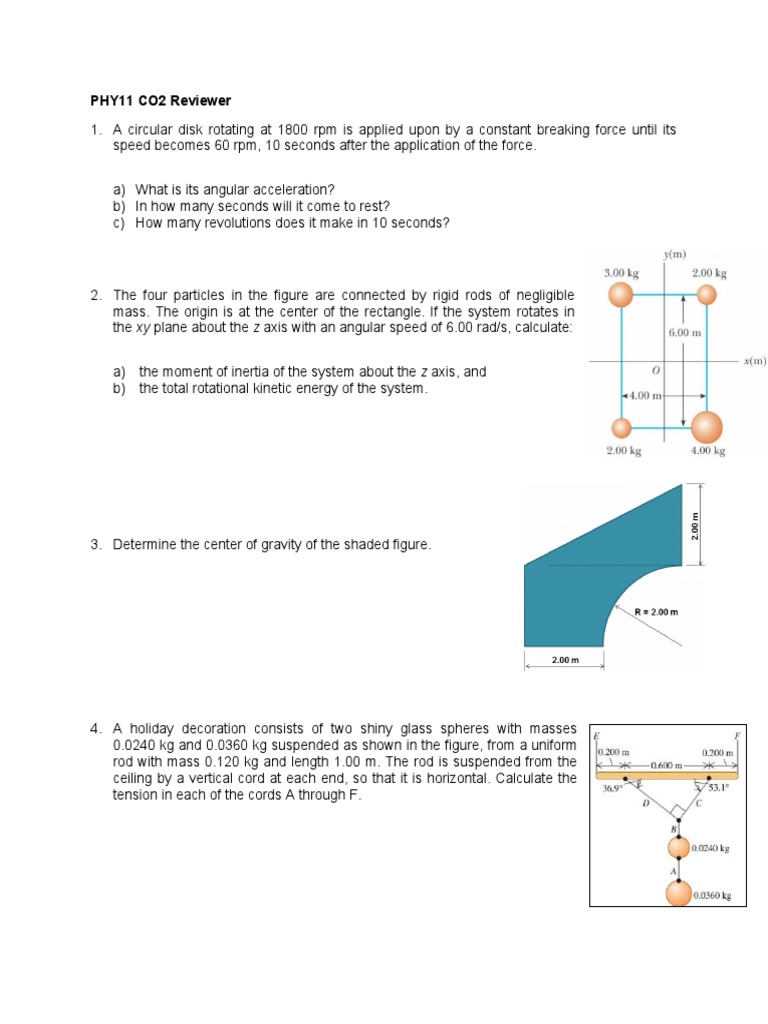 Physics CO2 Reviewer: Angular Motion Problems | PDF | Rotation Around A ...
