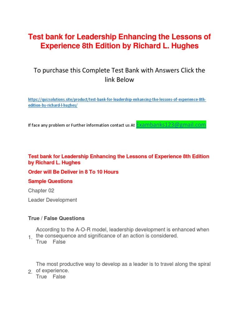 Test Bank for Leadership Experience 8th Ed. | PDF