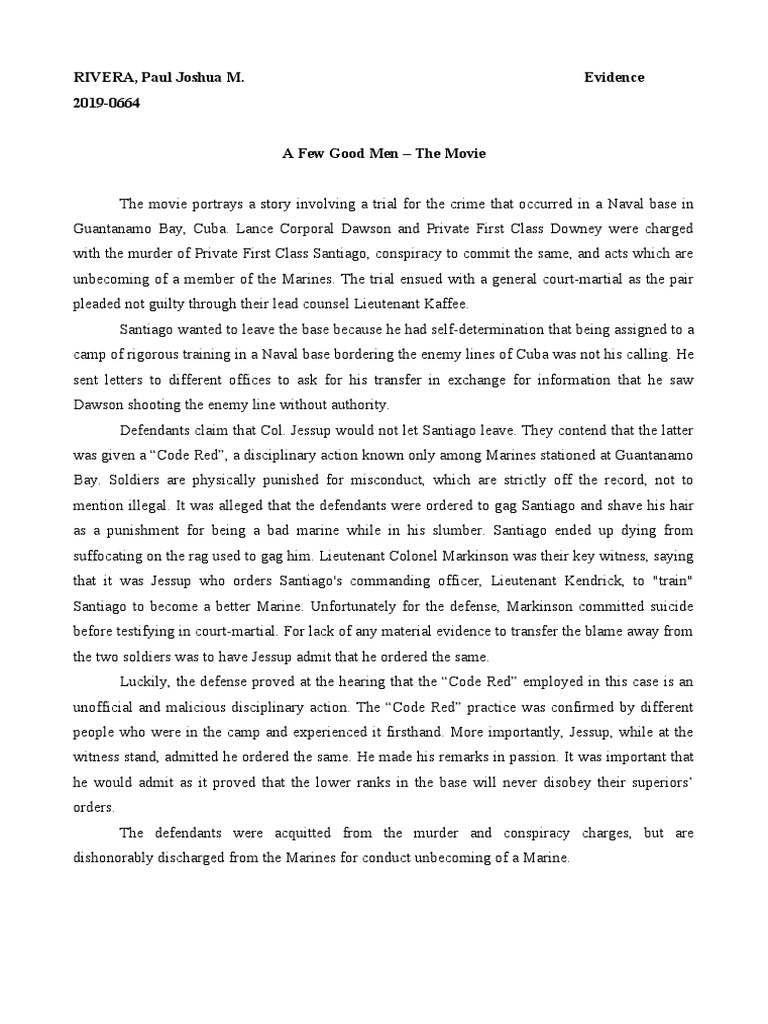 Film Synopsis - A Few Good Men | PDF | Crime & Violence | Crime Thriller