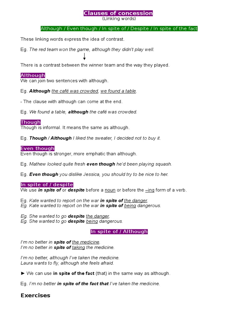 Concession Clauses and Linking Words | PDF