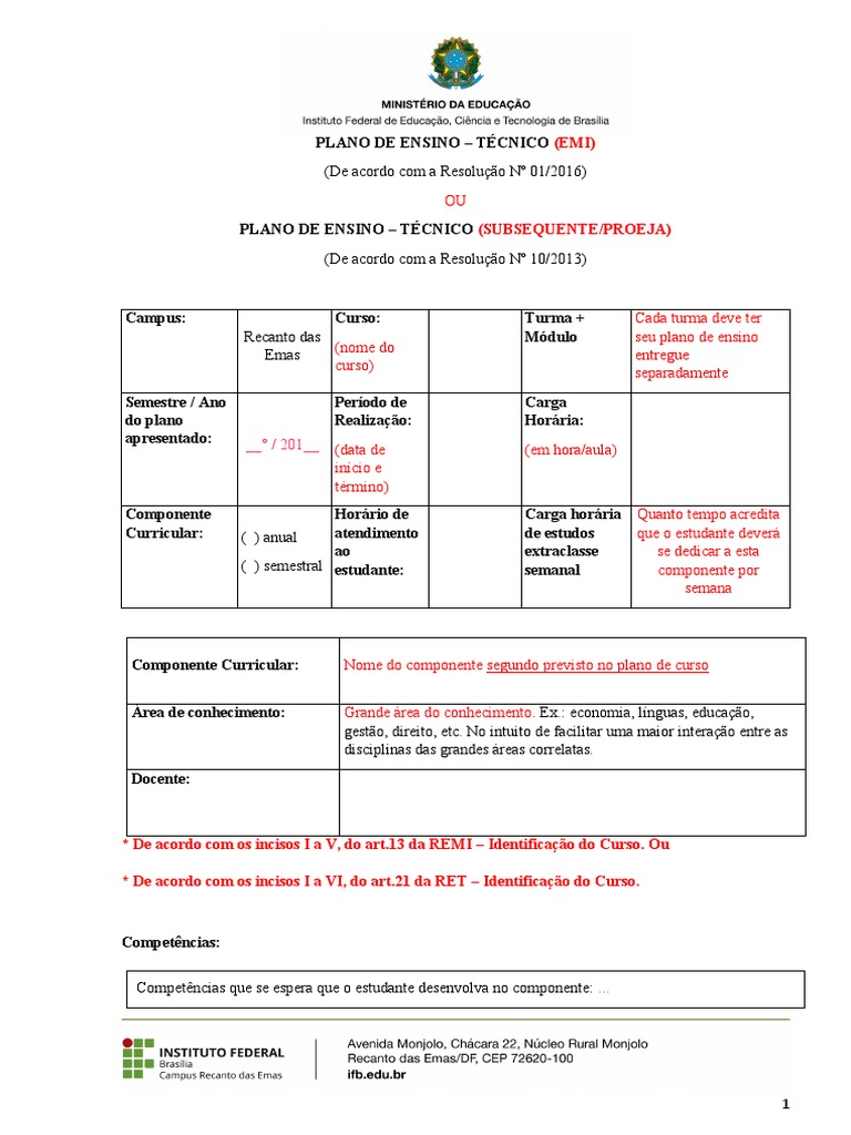 Modelo de Plano de Ensino - TÉCNICO | PDF | Educação à distância ...