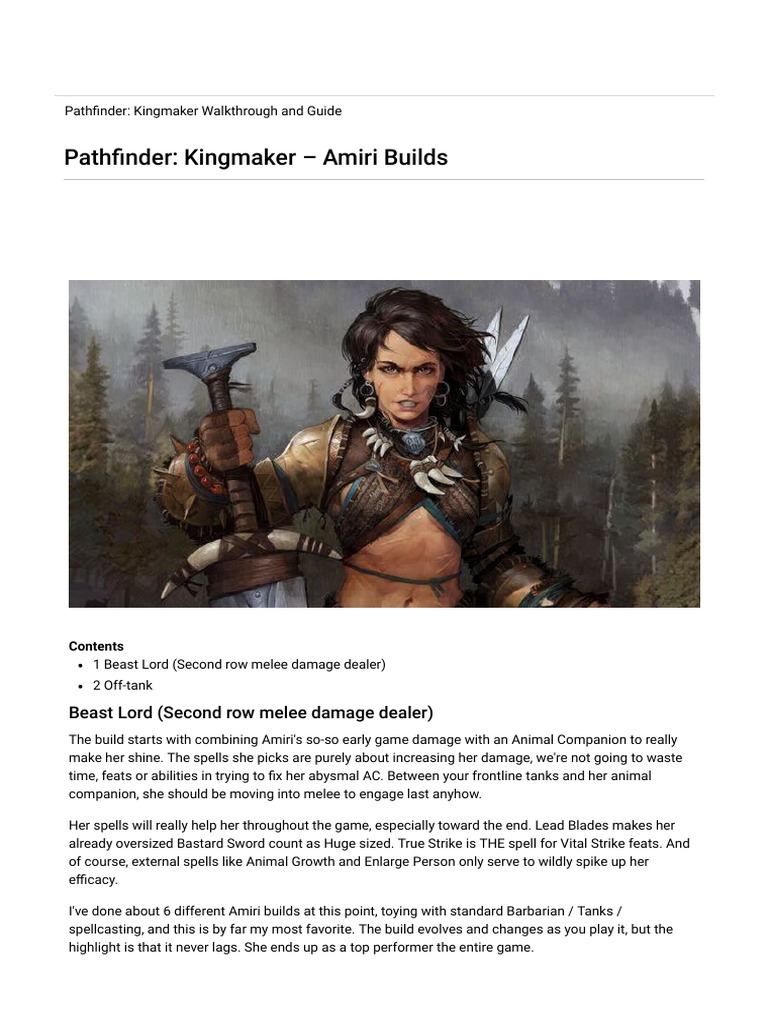 Pathfinder Kingmaker Amiri Builds Neoseeker Pdf Leisure
