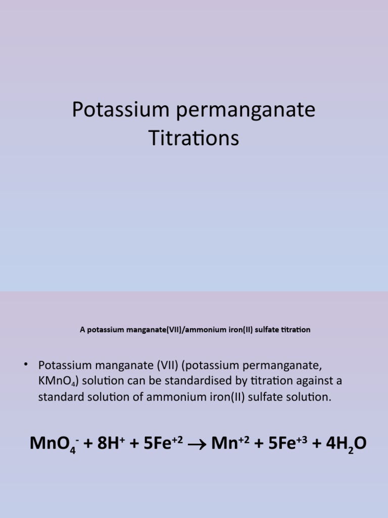 Potassium Permanganate Titrations PDF Titration Chemistry