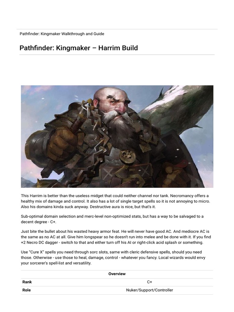 Pathfinder Kingmaker Harrim Build Neoseeker PDF Tsr
