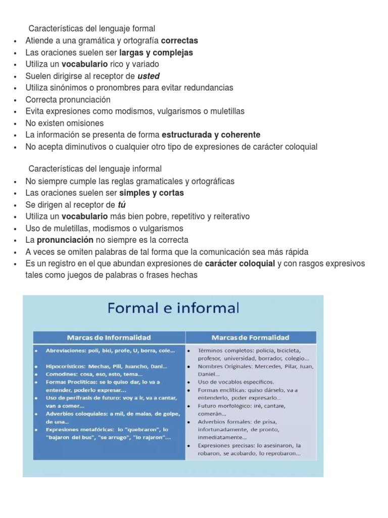 Características Del Lenguaje Formal e Informal | PDF