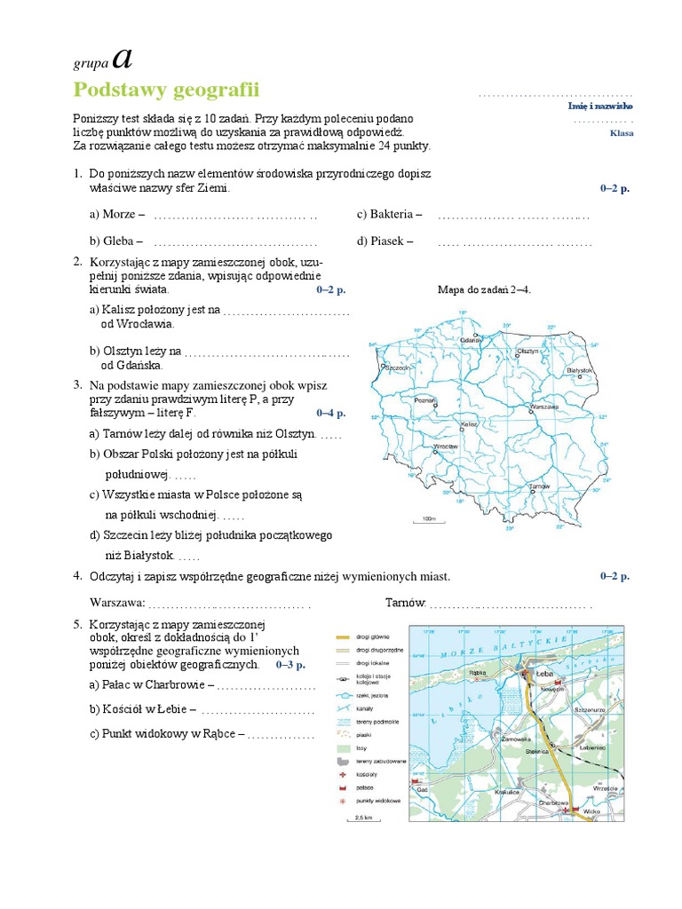 Sprawdzian Karta Pracy Kierunki świata Klasa 4