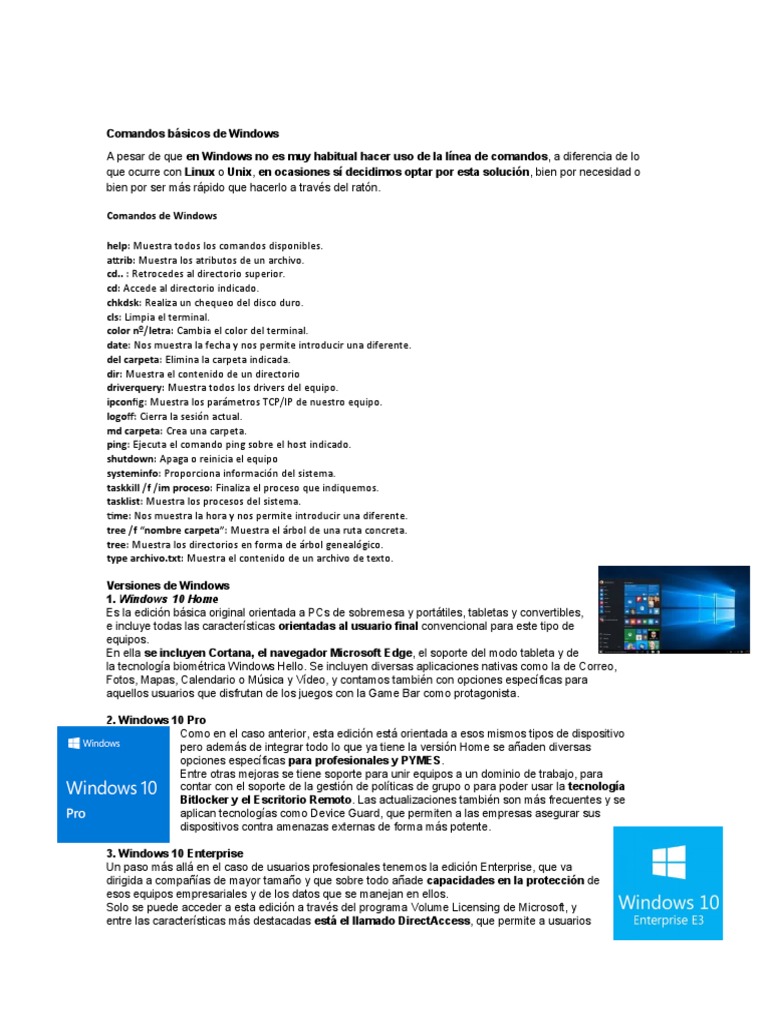 Comandos y versiones de Windows 10 | PDF | Windows 10 | Dirección IP