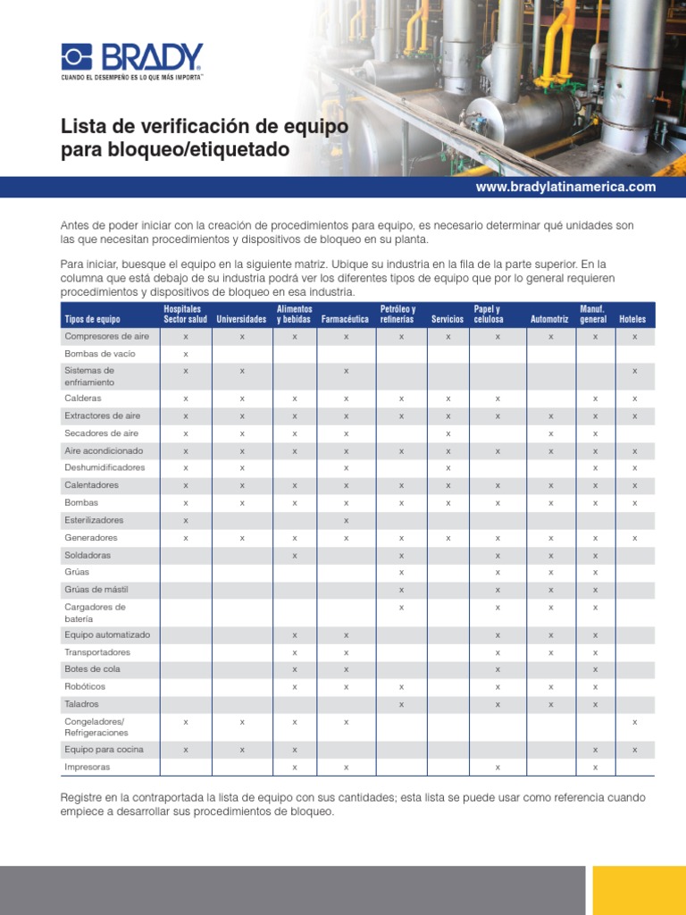 LOTO - Equipment - Checklist Bloqueo y Etiquetado - Latin - America PDF ...