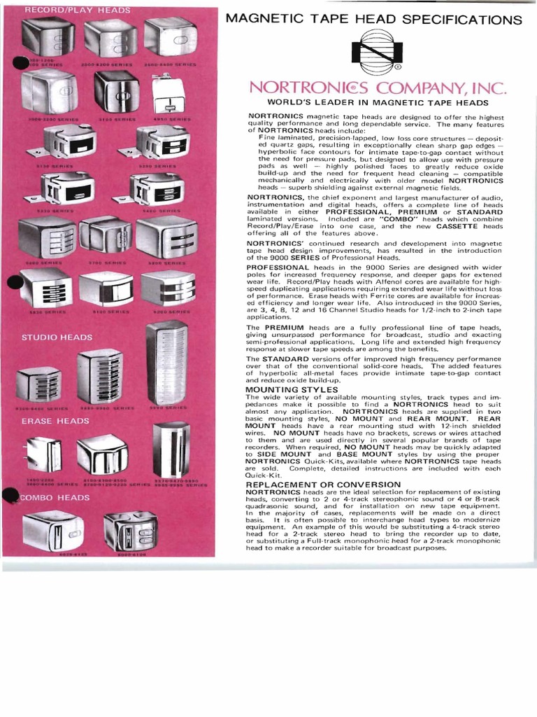 Nortronics Tape Heads Specifications PDF Sound Technology