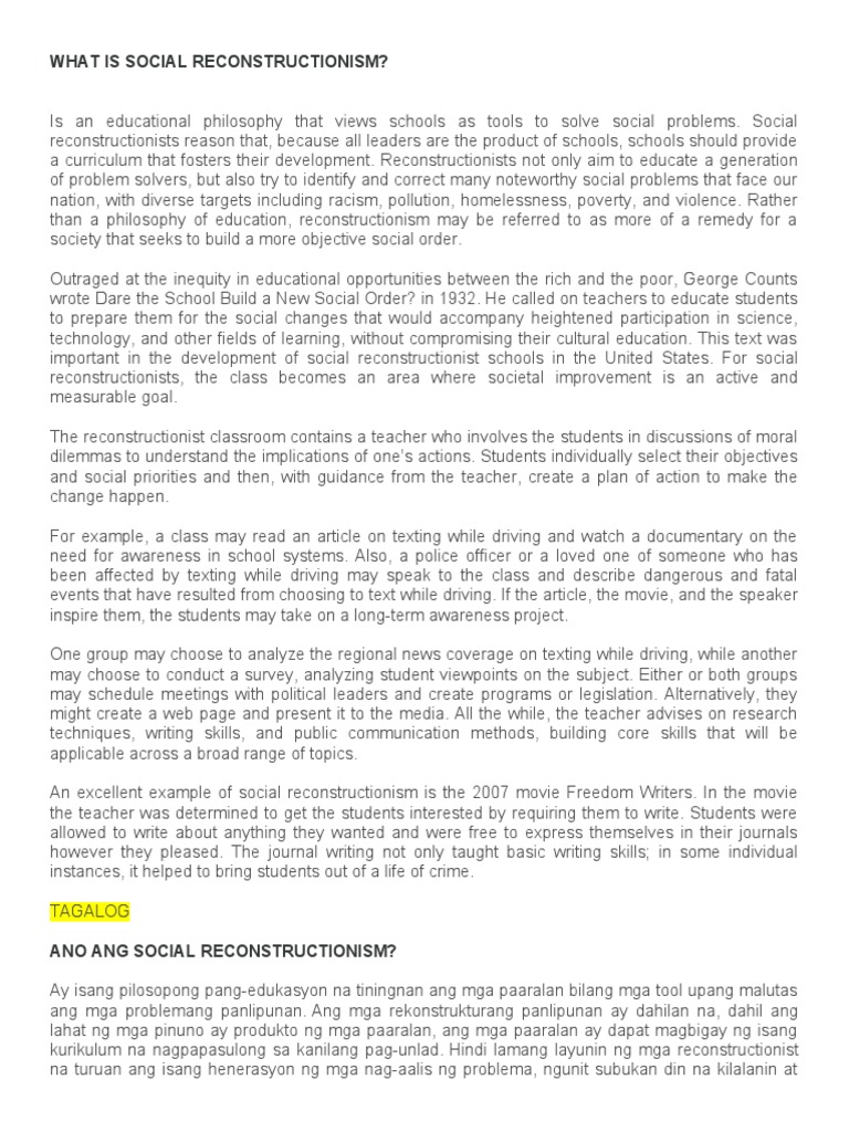 Understanding Social Reconstructionism | PDF | Philosophy Of Education ...