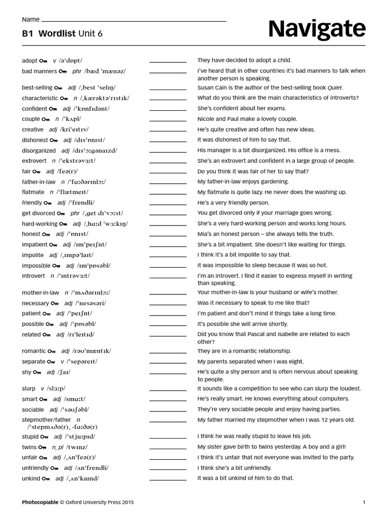 Unit 6 Wordlist | PDF