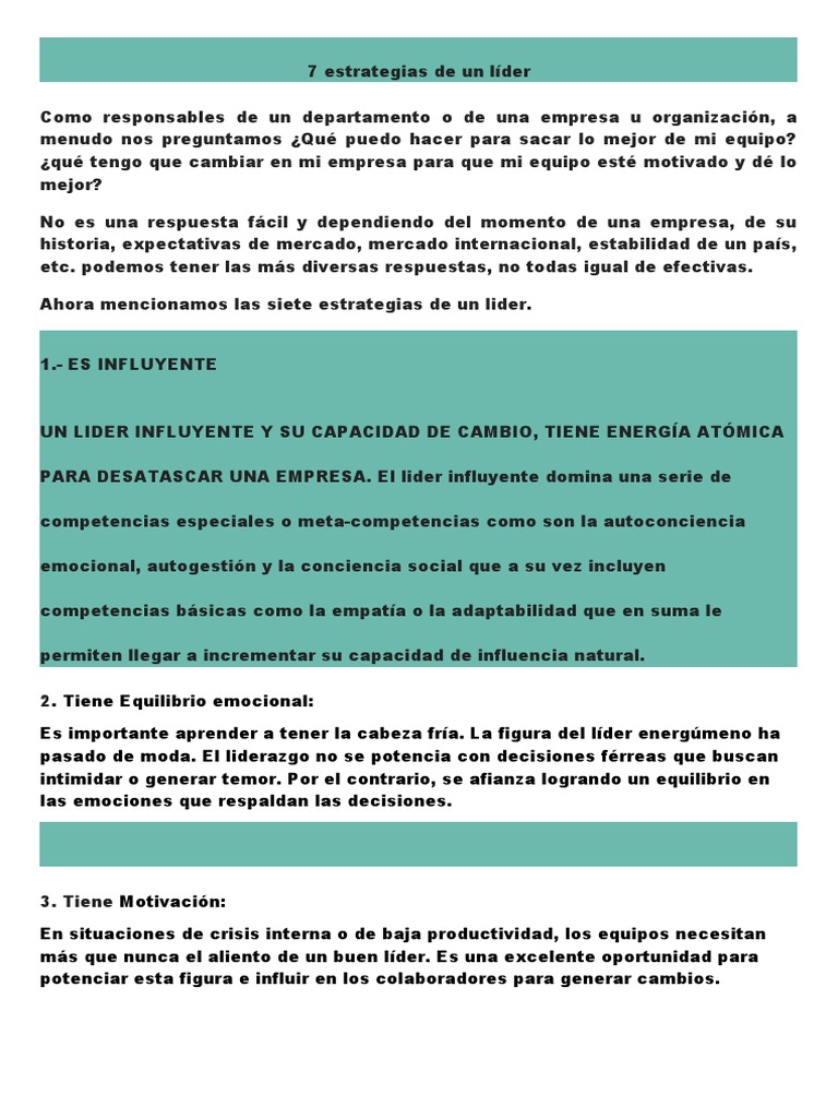 7 Estrategias Clave para Liderar Equipos | PDF | Liderazgo | Las emociones