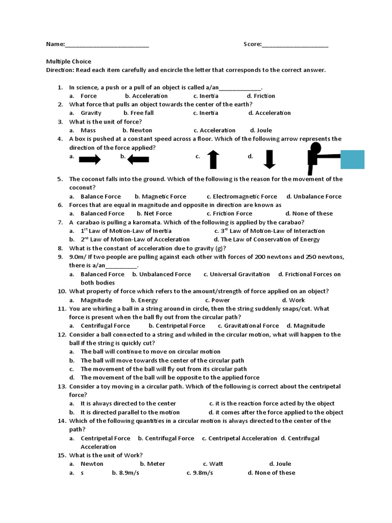 Science Quiz on Forces and Motion | PDF | Force | Acceleration