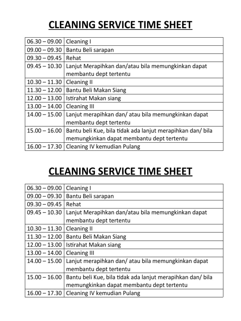Jadwal Layanan Kebersihan Harian | PDF